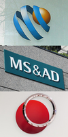 The logos of the three major Japanese nonlife insurers. From top to bottom, Tokio Marine Holdings, MS&AD Insurance Group Holdings and Sompo Holdings.