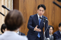 Japanese agriculture minister Shinjiro Koizumi speaks at a meeting of the House of Councillors agriculture committee Thursday.