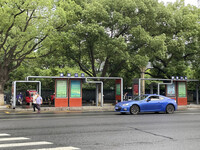 A bus stop in Suzhou, Jiangsu Province, China, where a Japanese mother and child were attacked by a knife-wielding man in June 2024