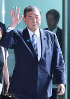 Prime Minister Shigeru Ishiba entering the prime minister's office in Tokyo on Thursday