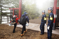 A permanent gate set up at the Yoshida Trail's fifth station on Mount Fuji in Fujiyoshida, Yamanashi Prefecture, on June 13.