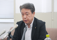 Japanese ruling party lawmaker Yosuke Tsuruho speaks at the Wakayama prefectural government office on Wednesday, the day after he made a controversial remark over a powerful earthquake that struck the Noto Peninsula in central Japan on Jan. 1, 2024.