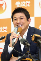 Sanseito leader Sohei Kamiya speaks at a press conference at the Diet building in Tokyo on Tuesday.