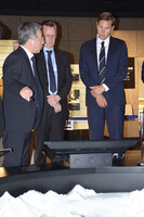 Joergen Frydnes (right), chair of the Norwegian Nobel Committee, visits the Nagasaki Atomic Bomb Museum in the city of Nagasaki on Wednesday.